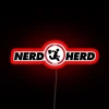RGB neon sign displaying 'Nerd Herd from Chuck' in vibrant colors, perfect for gaming and pop culture enthusiasts.