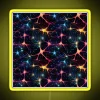 A glowing RGB neon sign with vibrant colors, featuring a yellow neural netting design.