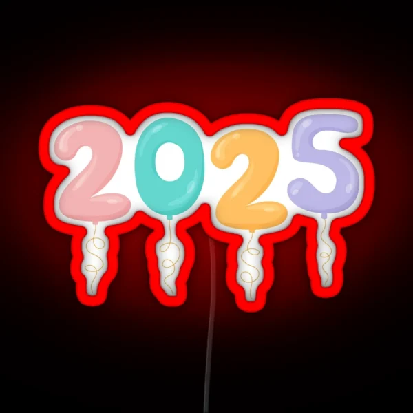 New Year 2025 Balloons Numbers Print RGB Neon Sign