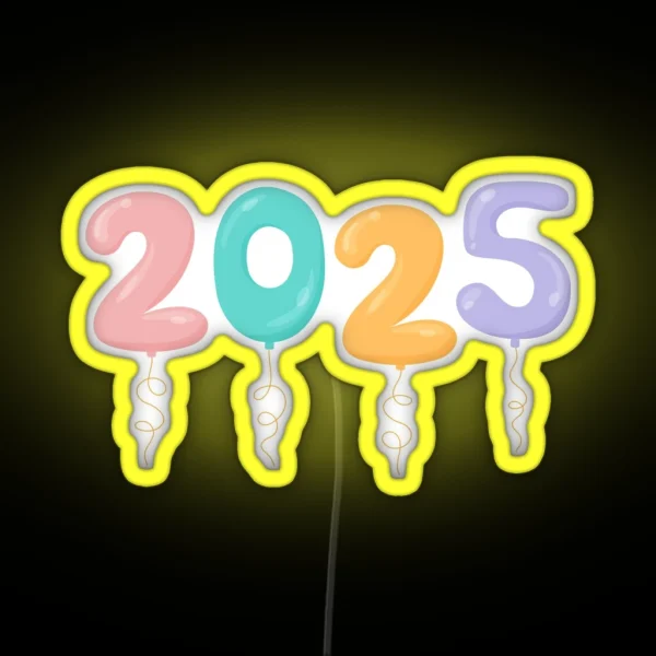 New Year 2025 Balloons Numbers Print RGB Neon Sign