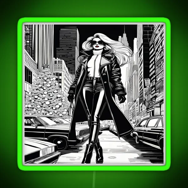 New York City Christmas Leather Coat And Pants RGB Neon Sign