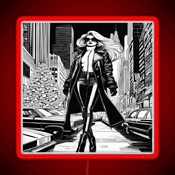 New York City Christmas Leather Coat And Pants RGB Neon Sign