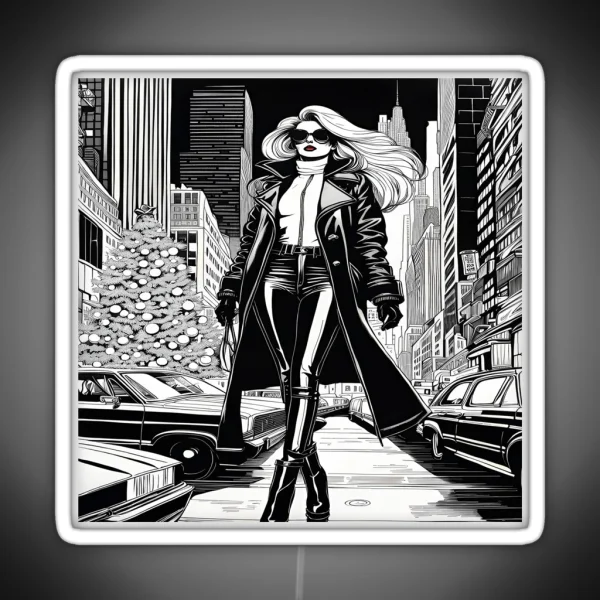 New York City Christmas Leather Coat And Pants RGB Neon Sign