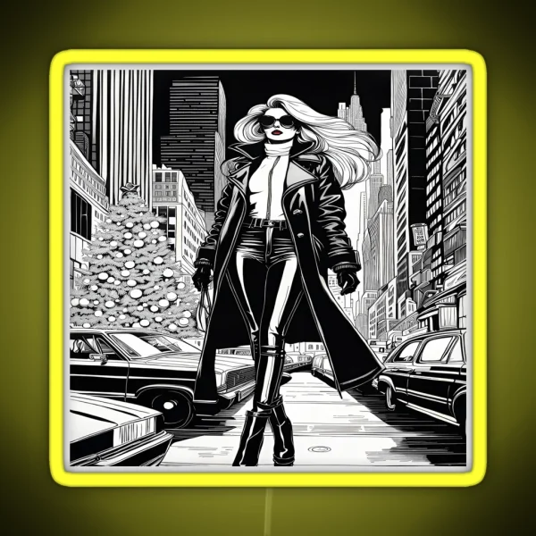New York City Christmas Leather Coat And Pants RGB Neon Sign