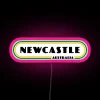 newcastle city australia retro neon sign with vintage lines in pink