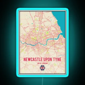 Newcastle Upon Tyne Map Print RGB Neon Sign