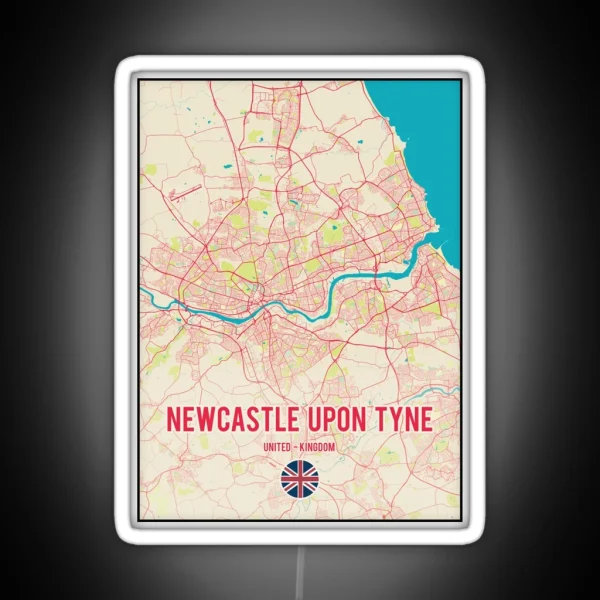 Newcastle Upon Tyne Map Print RGB Neon Sign