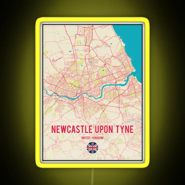 Newcastle Upon Tyne Map Print RGB Neon Sign