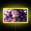 Cute Anime Girl Nezuko with RGB Neon Sign on Yellow Background
