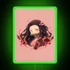 Neon sign featuring Nezuko Kamado from Demon Slayer with vibrant RGB colors and a green theme.