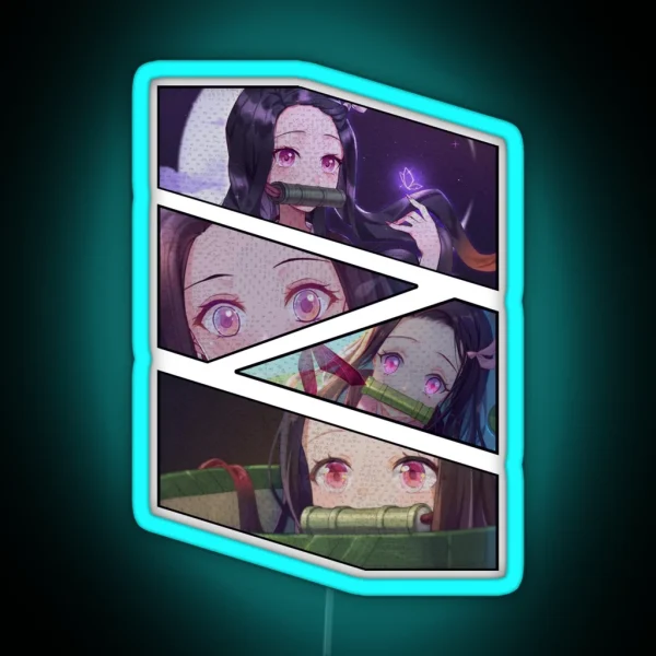 Nezuko Kamado Manga Panel Design RGB Neon Sign