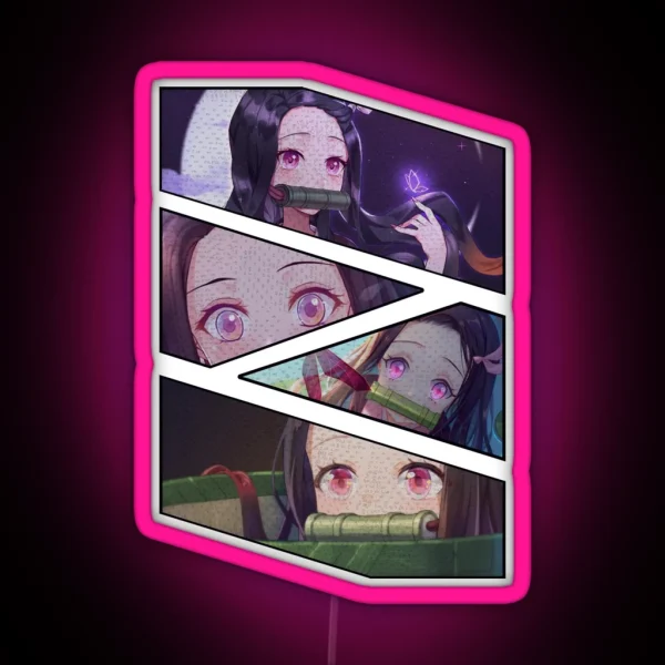 Nezuko Kamado Manga Panel Design RGB Neon Sign