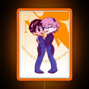 NGE DANCE TO THE END KAWORU X SHINJI NERV LOGO ORANGE RGB Neon Sign