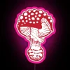 A neon pink and red RGB sign displaying 'nibbled fly agaric'.