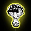 A close-up of a nibbled fly agaric mushroom displayed as an RGB neon sign in vibrant yellow.