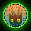 RGB Neon Sign Displaying Mystical Forest God with Green Lighting at Night in the Woods.