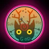 RGB neon pink forest god sign with mystical and enigmatic vibes, illuminated at night.