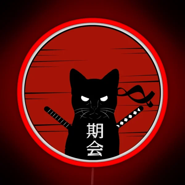 Ninja Cat Samurai Caled Japanese Text Cat RGB Neon Sign