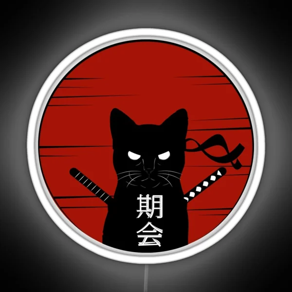 Ninja Cat Samurai Caled Japanese Text Cat RGB Neon Sign