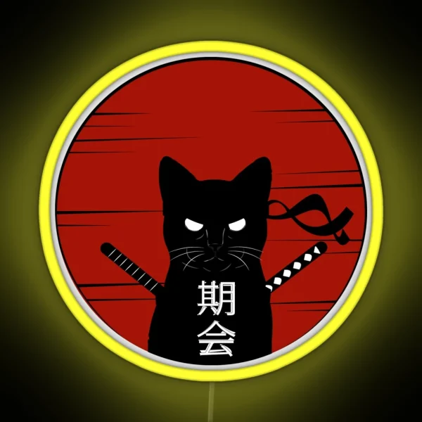 Ninja Cat Samurai Caled Japanese Text Cat RGB Neon Sign