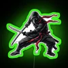 'ninja with two swords rgb neon sign green'
