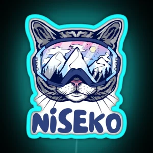 Niseko Japan Cat Skier Snowboarder Mountain Lover RGB Neon Sign