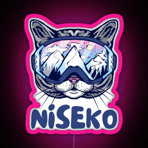 Niseko Japan Cat Skier Snowboarder Mountain Lover RGB Neon Sign