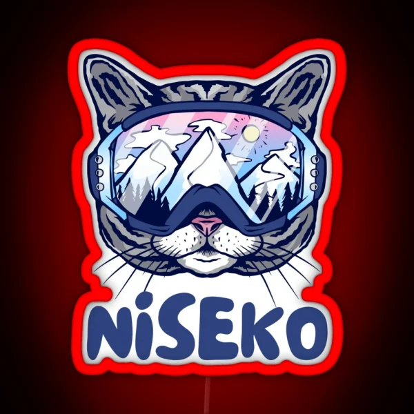 Niseko Japan Cat Skier Snowboarder Mountain Lover RGB Neon Sign