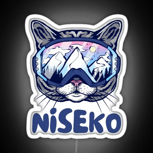 Niseko Japan Cat Skier Snowboarder Mountain Lover RGB Neon Sign