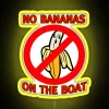 funny neon sign with superstition against bananas on boat for fishermen