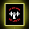 No Excuses No Limits Neon Sign with Yellow and RGB Lighting