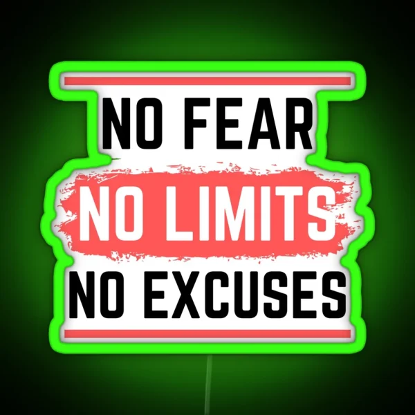 No Fear No Limits No Excuses Motivation Workout Gift RGB Neon Sign