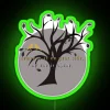 vibrant rgb neon sign displaying 'no one is alone' hanging in the woods with green tones.