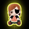 nobara eating watermelon under an rgb neon sign