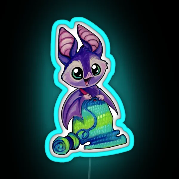 Nocturnal Crocheting Bat RGB Neon Sign