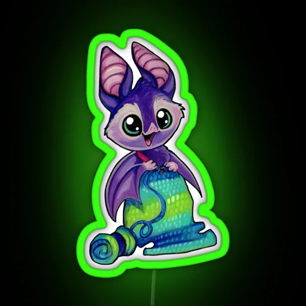 Nocturnal Crocheting Bat RGB Neon Sign