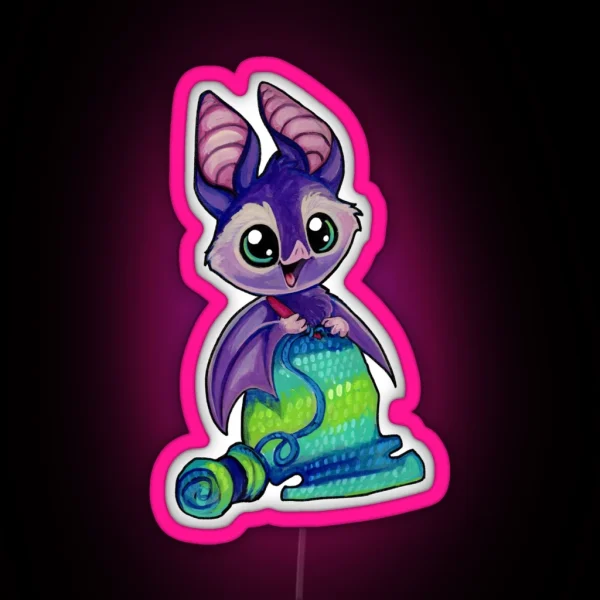 Nocturnal Crocheting Bat RGB Neon Sign