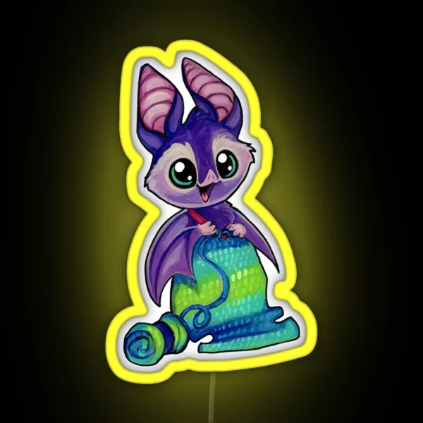 Nocturnal Crocheting Bat RGB Neon Sign