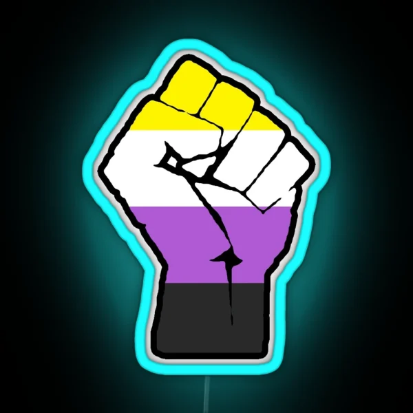 Non Binary Flag Raised Fist RGB Neon Sign