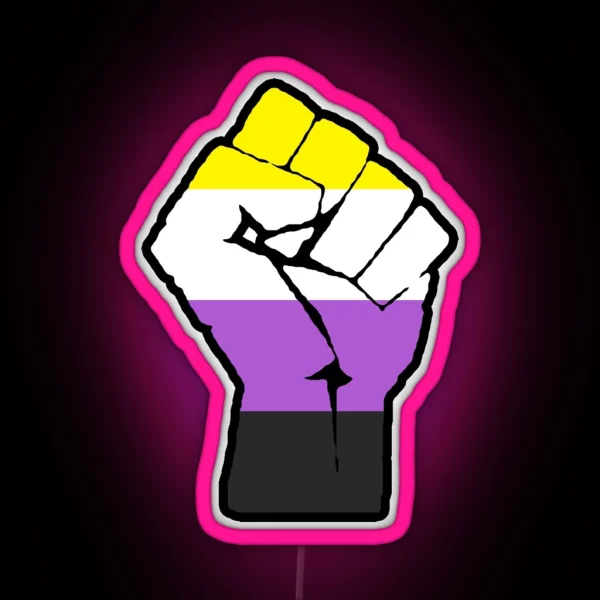 Non Binary Flag Raised Fist RGB Neon Sign