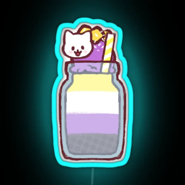 Nonbinary Pride Smoothie Kitty RGB Neon Sign