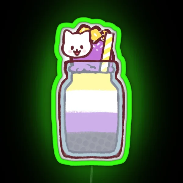 Nonbinary Pride Smoothie Kitty RGB Neon Sign