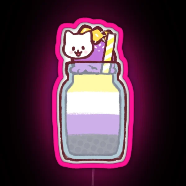 Nonbinary Pride Smoothie Kitty RGB Neon Sign