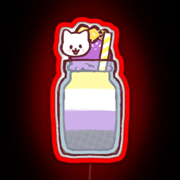 Nonbinary Pride Smoothie Kitty RGB Neon Sign
