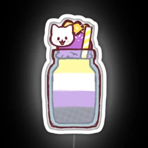 Nonbinary Pride Smoothie Kitty RGB Neon Sign