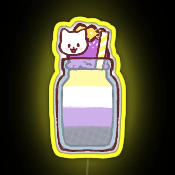 Nonbinary Pride Smoothie Kitty RGB Neon Sign