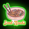 Ramen noodle lover neon sign with glowing green RGB lights