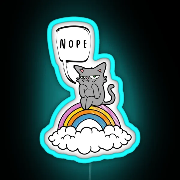 Nope Grouchy Cat On Rainbow RGB Neon Sign