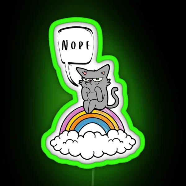 Nope Grouchy Cat On Rainbow RGB Neon Sign