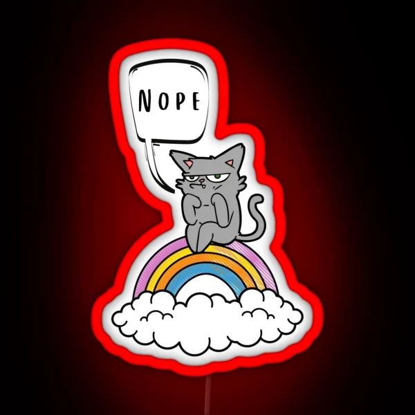 Nope Grouchy Cat On Rainbow RGB Neon Sign